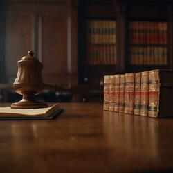 gavel on table with legal books