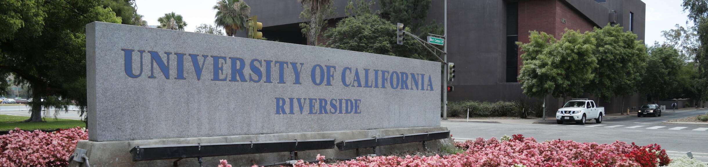UCR Sign surrounded by flowers
