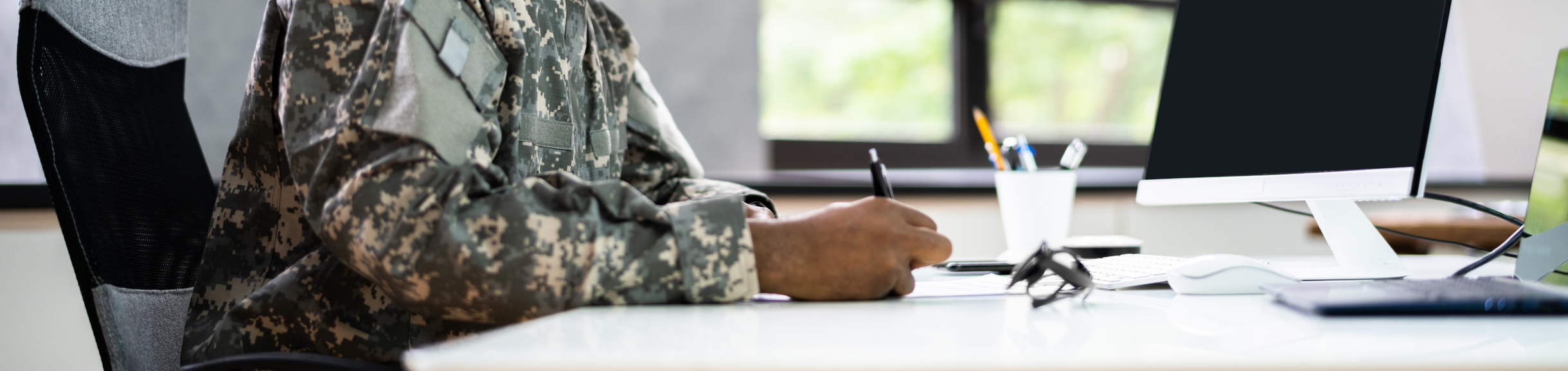 Military student at a desk