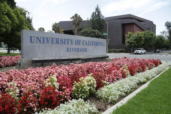 UCR Sign surrounded by flowers