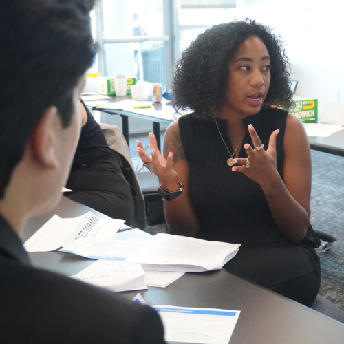 A female student working in a group.