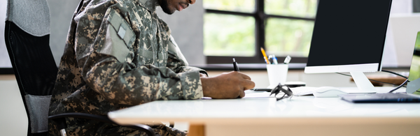 Military student at a desk