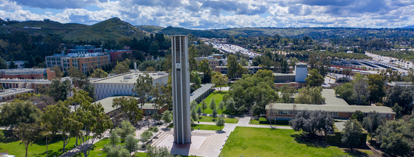 Drone view of UCR's bell tower