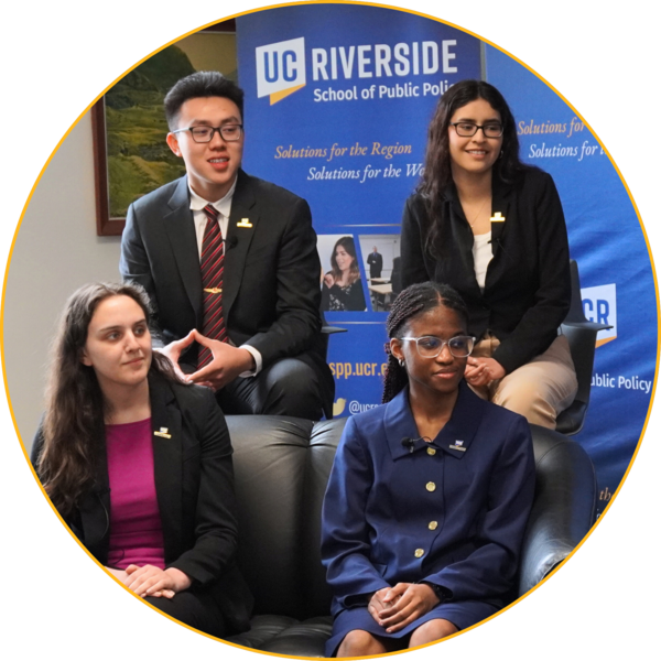 Four students in a podcast recording