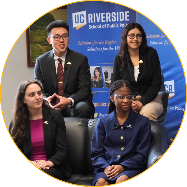 Four students in a podcast recording