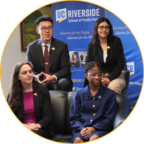 Four students in a podcast recording